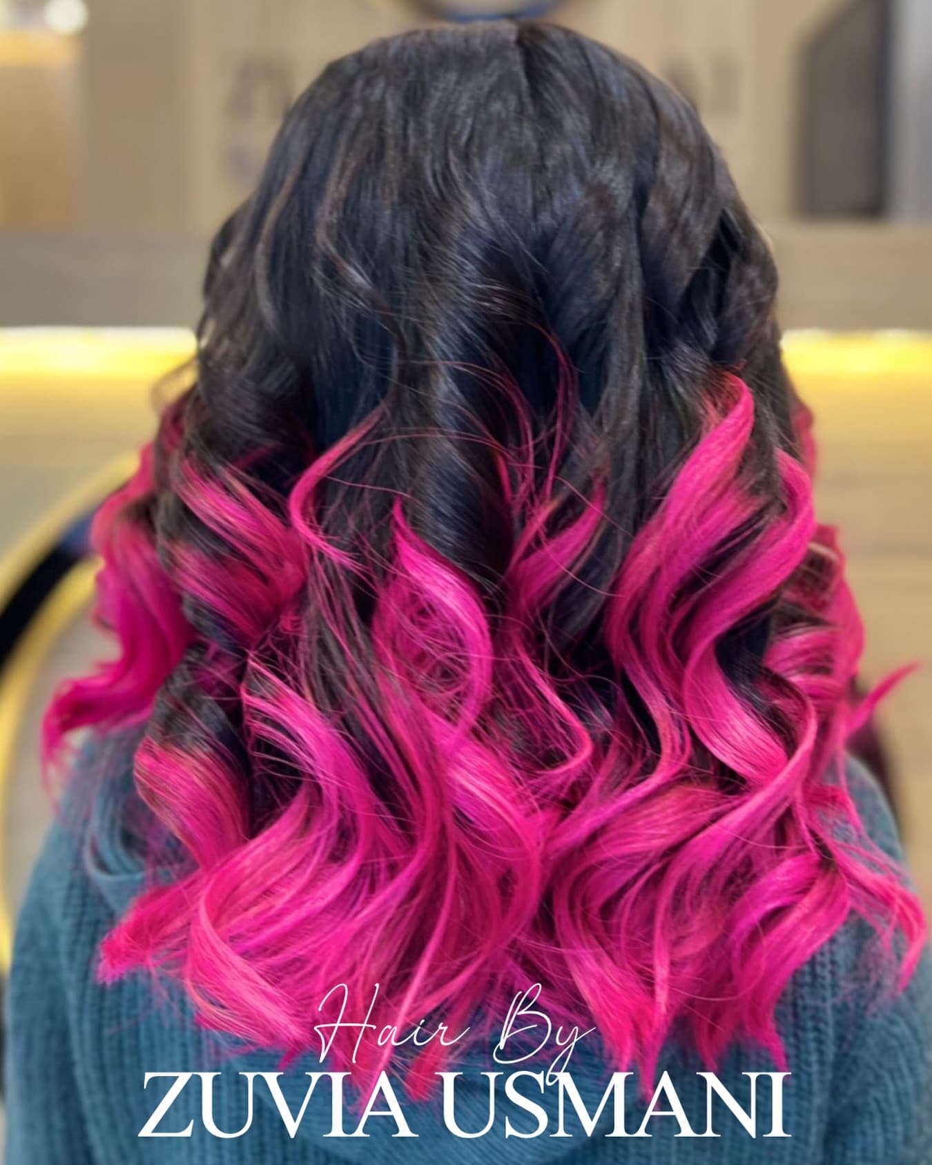 Hot pink ombre hair colour by Zuvia Usmani